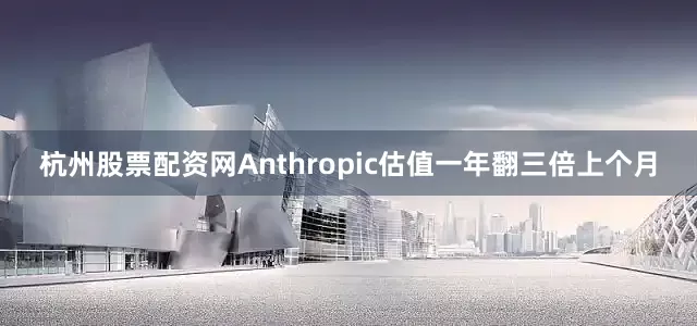 杭州股票配资网Anthropic估值一年翻三倍上个月